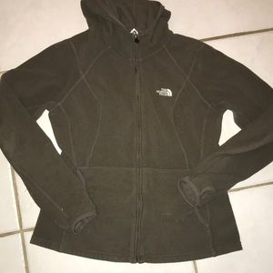 The north face army green zip up hoodie/sweater